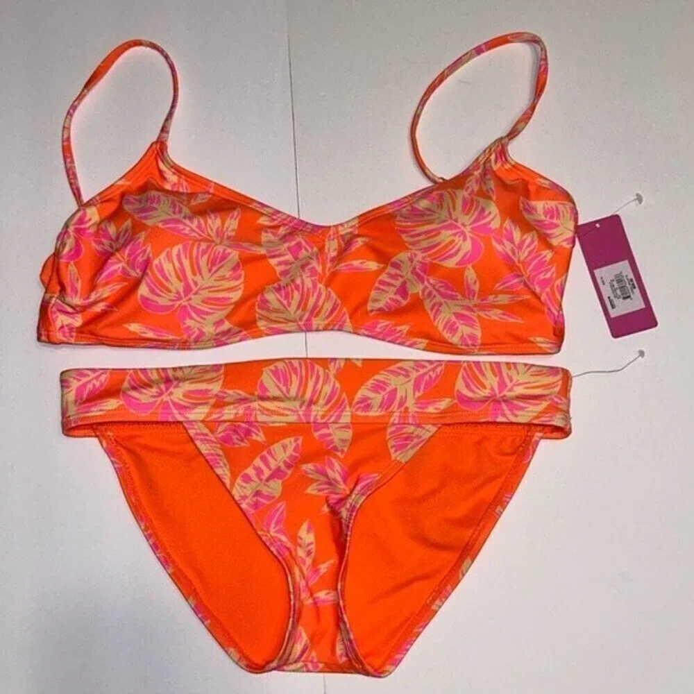 Ninety-nine DEGREES° Triangle Swim Top with Banded Hipster Swim Bottoms …